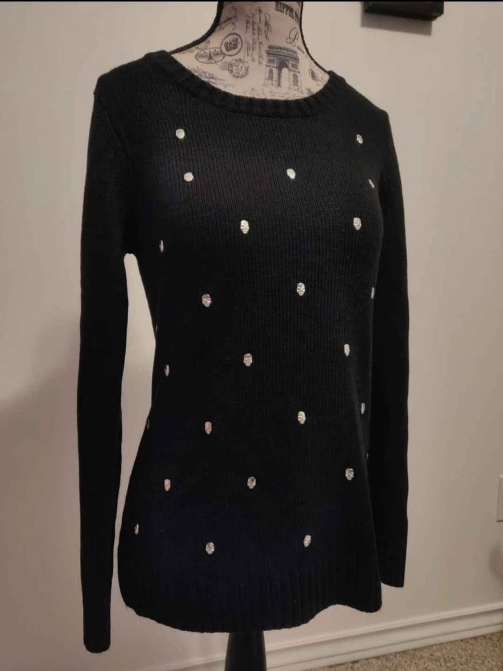 Black Embellished Crewneck Sweater - Women's